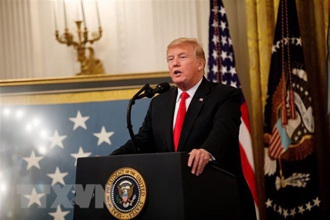 Tổng thống Mỹ Donald Trump phát biểu tại Nhà Trắng. (Nguồn: THX/TTXVN).