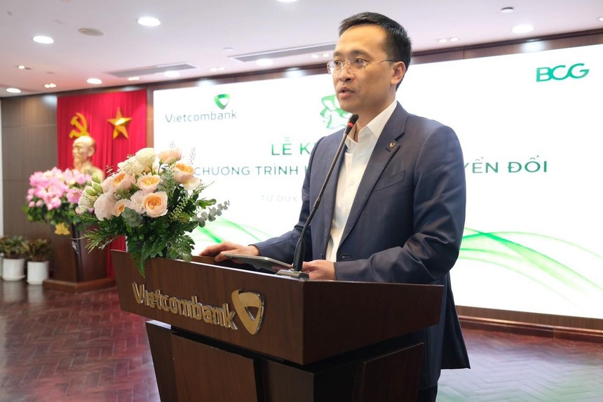 Ông Phạm Quang Dũng, Chủ tịch Hội đồng Quản trị Vietcombank, Trưởng Ban chỉ đạo chuyển đổi số phát biểu tại buổi Lễ.