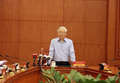 Tổng Bí thư Nguyễn Phú Trọng phát biểu kết luận cuộc họp (Ảnh Noichinh.vn)