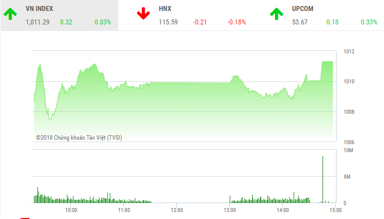 Phiên chiều 24/9: Dòng bank đuối sức, VN-Index vẫn thẳng tiến qua ngưỡng 1.010 điểm