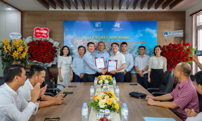 Tập đoàn Xây dựng Hòa Bình (HBC) cùng chủ đầu tư Thái- Holding ký kết hợp đồng tổng thầu thi công dự án Khu Nhà ở Xã hội tại Tổng kho 3 Lạc Viên