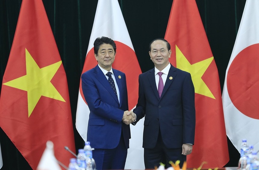 Chủ tịch nước Trần Đại Quang tiếp Thủ tướng Nhật Bản Shinzo Abe. Ảnh: TTXVN