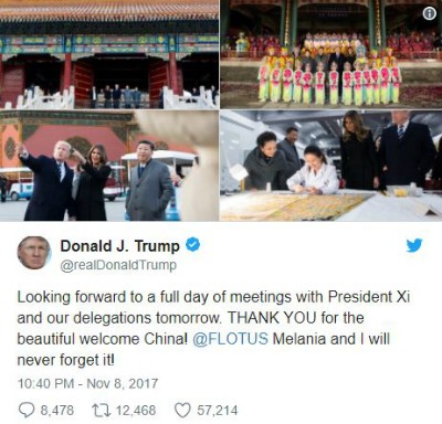 Ông Trump vẫn viết tweet "nhiệt tình" khi ở Trung Quốc.