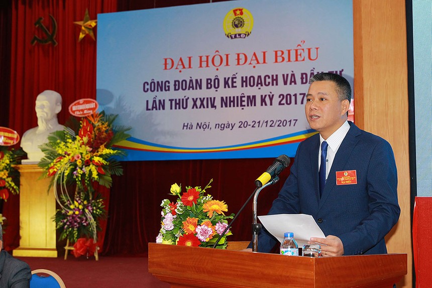 Đồng chí Lê Thành Quân, Chủ tịch Công đoàn Bộ Kế hoạch và Đầu tư phát biểu khai mạc Đại hội Công đoàn KH&ĐT nhiệm kỳ 2017-2022