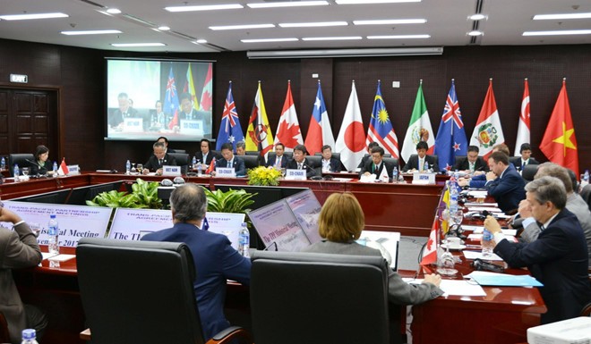 Các bộ trưởng từ 11 thành viên đã ký kết Hiệp định TPP nhóm họp tại Đà Nẵng, Việt Nam, ngày 9/11. Ảnh: Kyodo.