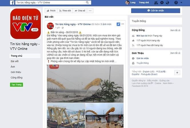 Giả mạo Facebook VTV8 đăng tin thất thiệt về Đà Nẵng