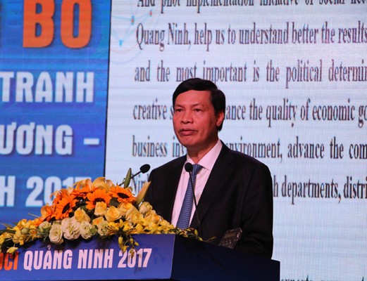Ông Nguyễn Đức Long, Phó Bí thư tỉnh ủy, Chủ tịch UBND tỉnh Quảng Ninh phát biểu tại Lễ công bố DDCI Quảng Ninh 2017. Ảnh: VGP/Thuý Hà