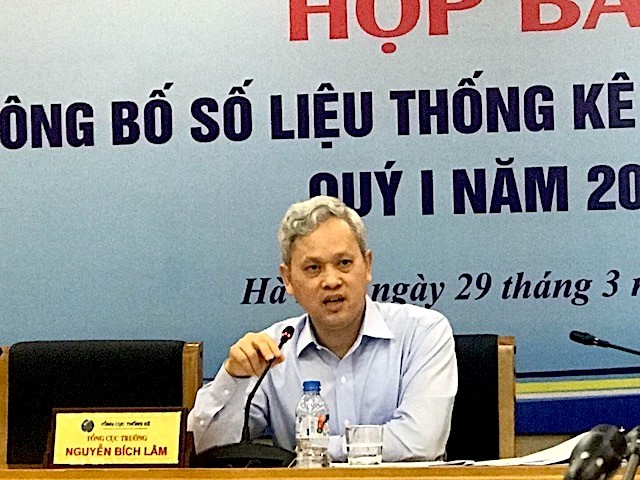 Ông Nguyễn Bích Lâm, Tổng cục trưởng Tổng cục Thống kê tại họp báo.Ảnh: VGP/Huy Thắng