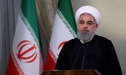 Tổng thống Iran Hassan Rouhani phát biểu trên truyền hình sau khi Trump tuyên bố rút khỏi thỏa thuận hạt nhân. Ảnh: AFP.
