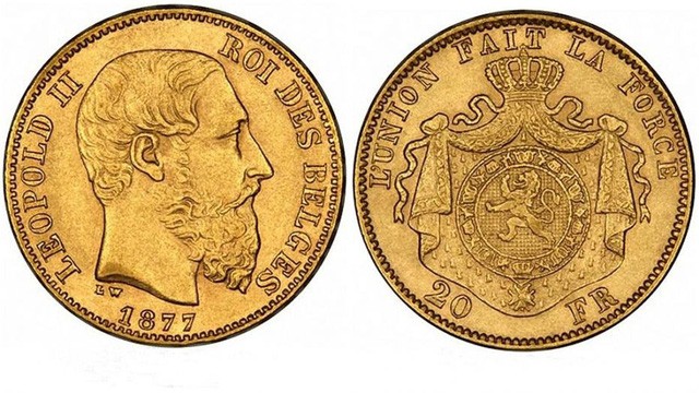 Những đồng tiền vàng mà nhóm công nhân tìm thấy trong căn nhà hoang có in chân dung vua Leopold II. (Nguồn: FN).