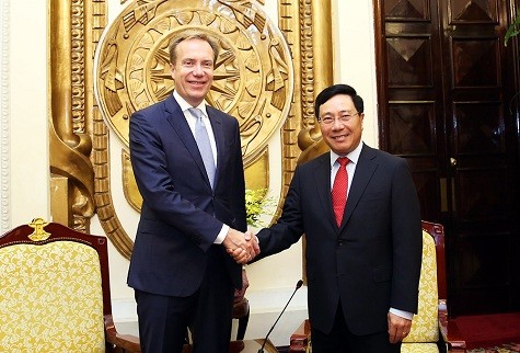Phó Thủ tướng Phạm Bình Minh tiếp Chủ tịch WEF Borge Brende - Ảnh: VGP/Hải Minh.