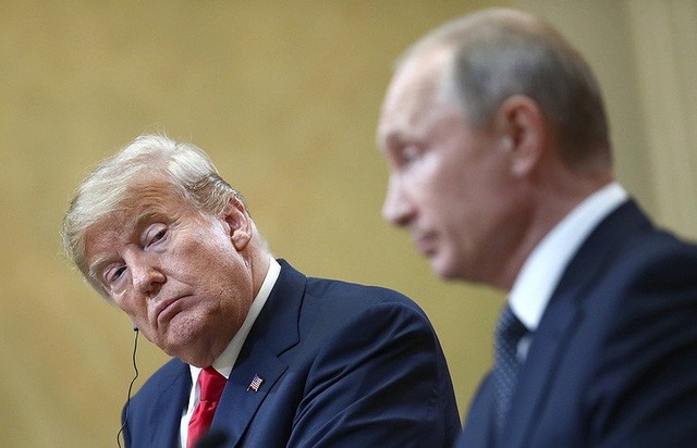 Tổng thống Mỹ Donald Trump và Tổng thống Nga Vladimir Putin trong cuộc họp báo chung ngày 16/7. (Ảnh: TASS).