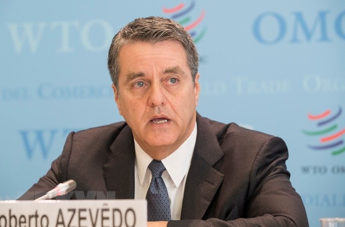 Tổng Giám đốc WTO Roberto Azevedo tại cuộc họp báo ở Geneva, Thụy Sĩ ngày 13/4. (Nguồn: THX/TTXVN).