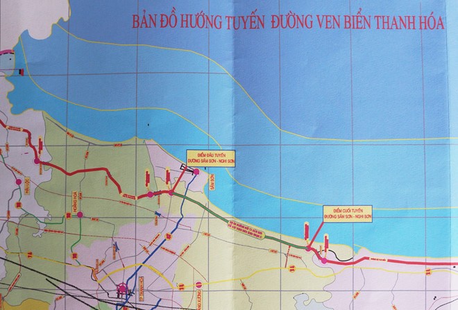 Bản đồ tuyến đường ven biển Thanh Hóa. Ảnh: Sở GTVT Thanh Hóa.
