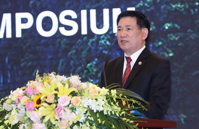 Tổng Kiểm toán Nhà nước Hồ Đức Phớc phát biểu nhậm chức Chủ tịch ASOSAI nhiệm kỳ 2018-2021. Ảnh: TTXVN.