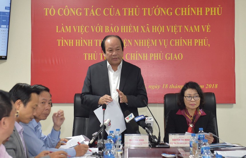 Bộ trưởng Mai Tiến Dũng phát biểu chỉ đạo tại buổi làm việc với BHXH Việt Nam.