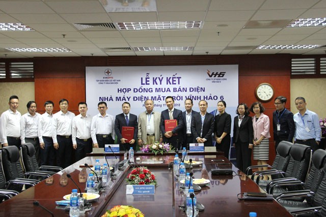 Lễ ký kết ( Hợp đồng mua bán điện từ Dự án Nhà máy điện mặt trời Vĩnh Hảo 6) đã ký kết hợp đồng mua bán điện với giữa Công ty cổ phần Năng lượng Vĩnh Hảo 6 và EVN.