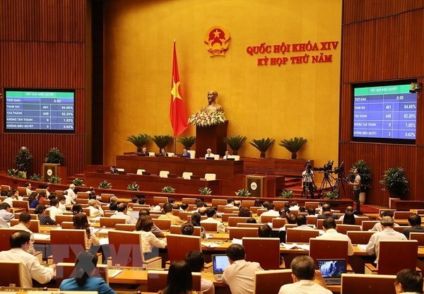 Quốc hội biểu quyết thông qua Luật An ninh mạng. (Ảnh: Dương Giang/TTXVN).