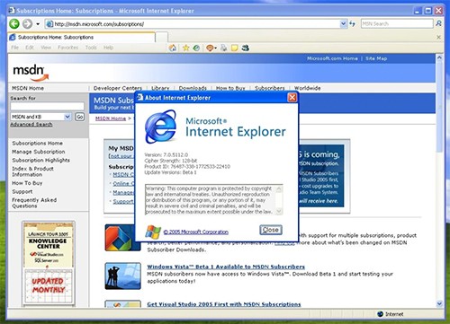 Internet Explorer chạy trên Windows XP. 