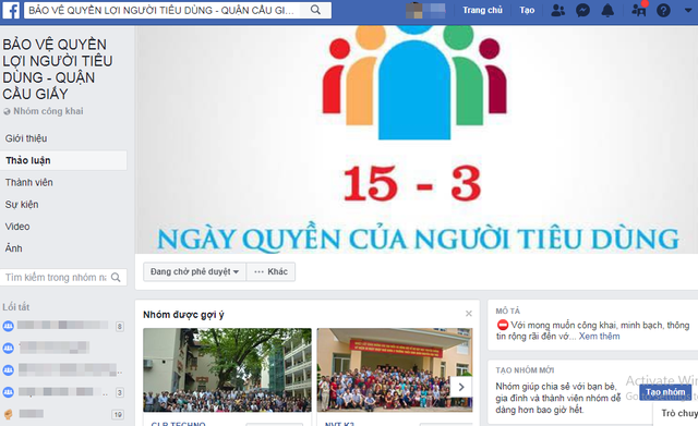 Trang Facebook Bảo vệ quyền lợi người tiêu dùng quận Cầu Giấy.