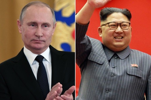 Tổng thống Nga Putin (trái) và lãnh đạo Triều Tiên Kim Jong-un. Ảnh: AP.