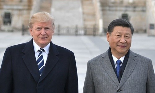 Tổng thống Mỹ Trump (trái) và Chủ tịch Trung Quốc Tập Cận Bình tại Bắc Kinh tháng 11/2017. Ảnh: AFP.