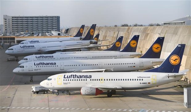 Máy bay của Hãng hàng không Lufthansa tại sân bay Frankfurt am Main, Đức. (Nguồn: AFP/TTXVN).