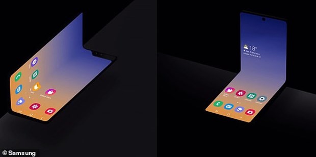 Bên trái là hình ảnh về cách Galaxy Fold hiện tại của Samsung gập trong khi hình ảnh bên phải hiển thị một thiết bị không tên có thể gập theo chiều dọc. (Nguồn: Samsung).