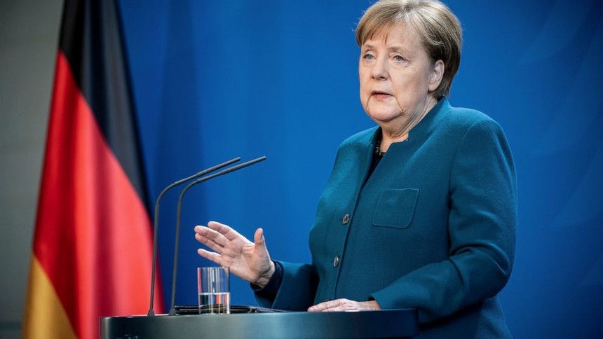Thủ tướng Đức Angela Merkel phát biểu tại buổi họp báo ngày 22/3. Ảnh AP