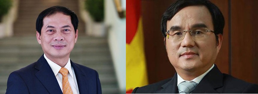 Thứ trưởng Bộ Ngoại giao Bùi Thanh Sơn (ảnh trái) và Chủ tịch Hội đồng thành viên Tập đoàn Điện lực Việt Nam Dương Quang Thành (ảnh phải).