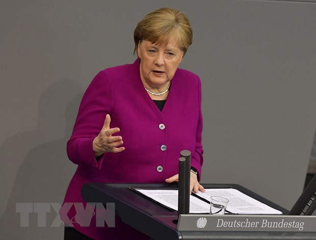 Thủ tướng Đức Angela Merkel phát biểu tại Berlin, Đức. (Nguồn: AFP/TTXVN).