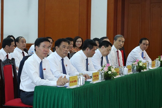 Ủy viên Bộ Chính trị, Bí thư Trung ương Đảng, Trưởng ban Tuyên giáo Trung ương Võ Văn Thưởng cùng các đại biểu dự Đại hội.