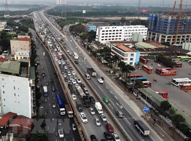 Ùn tắc giao thông trên một đoạn đường vành đai 3 trên cao ở Hà Nội. (Ảnh: Danh Lam/TTXVN).