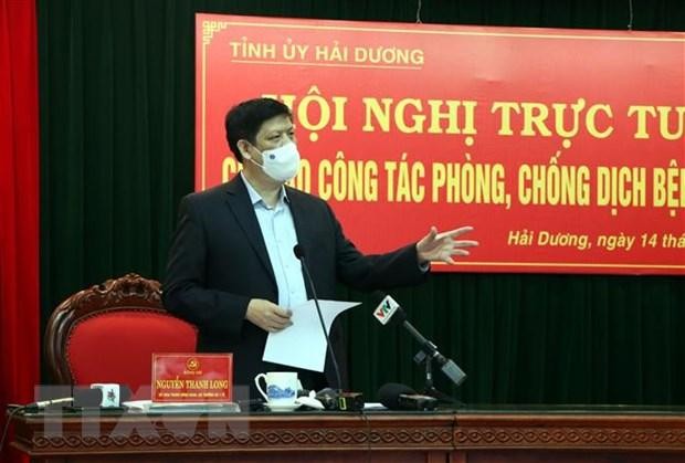 Ủy viên Trung ương Đảng, Bộ trưởng Bộ Y tế Nguyễn Thanh Long phát biểu tại hội nghị. (Ảnh: Mạnh Tú/TTXVN).