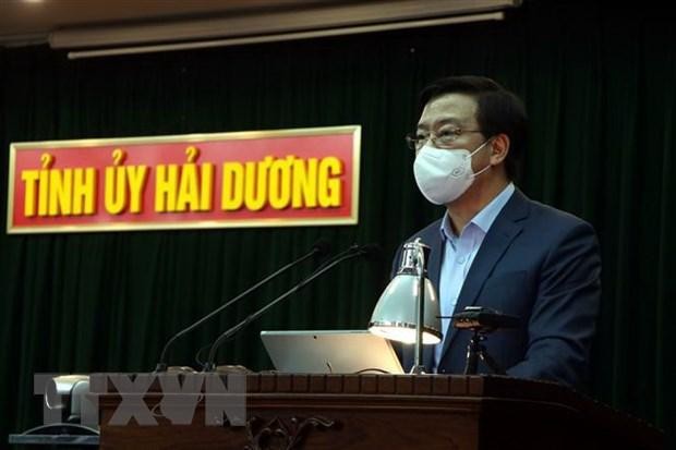 Ủy viên Trung ương Đảng, Bí thư Tỉnh ủy Hải Dương Phạm Xuân Thăng phát biểu tại Hội nghị. (Ảnh: Mạnh Tú/TTXVN).
