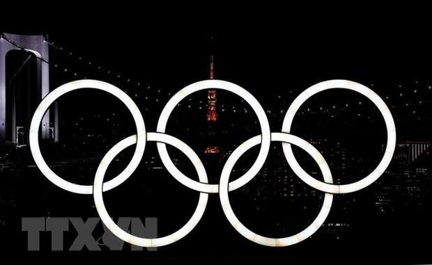 Biểu tượng Olympic tại Tokyo, Nhật Bản, ngày 21/7/2021. (Ảnh: THX/TTXVN).