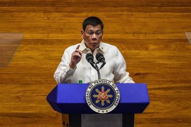 Tổng thống Philippines Rodrigo Duterte phát biểu trước Quốc hội tại thủ đô Manila, ngày 26/7/2021. (Ảnh: AFP/TTXVN).