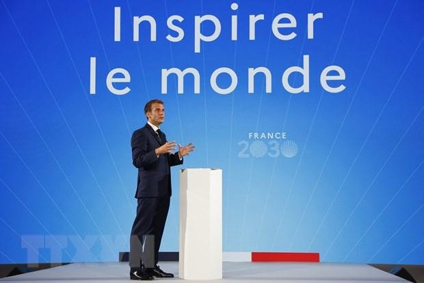 Tổng thống Pháp Emmanuel Macron phát biểu tại hội nghị ở Paris, Pháp, ngày 12/10/2021. (Ảnh: AFP/TTXVN).