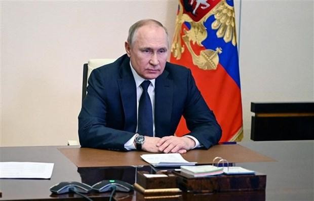 Tổng thống Nga Vladimir Putin chủ trì cuộc họp Hội đồng an ninh Nga tại Moskva, ngày 3/3/2022. (Ảnh: AFP/TTXVN).
