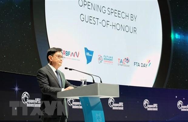 Phó Thủ tướng Heng Swee Keat phát biểu khai mạc Thượng đỉnh Kinh doanh Singapore Apex 2022 ngày 22/3. (Ảnh: Lê Dương/TTXVN).
