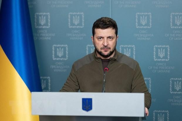 Tổng thống Ukraine Volodymyr Zelensky phát biểu tại Kiev, Ukraine, ngày 18/3/2022. (Ảnh: AFP/TTXVN).