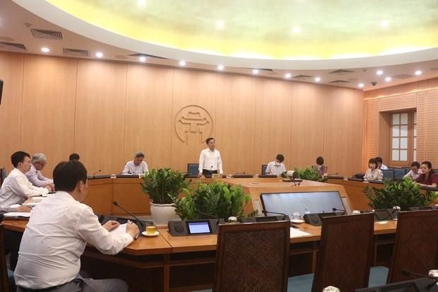 Cuộc họp của Ban Chỉ đạo phòng, chống dịch COVID-19 Hà Nội ngày 27/4. (Ảnh: PV/Vietnam+).