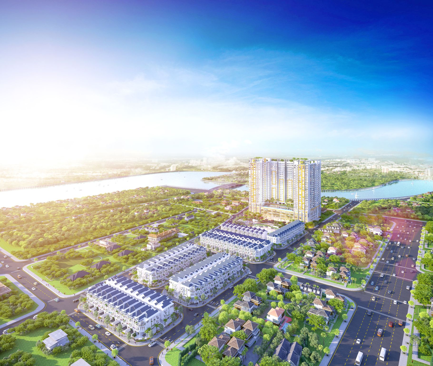 Phối cảnh khu căn hộ The Peak Garden ngay mặt tiền Nguyễn Lương Bằng với giá bán chỉ từ 1,8 tỷ đồng/căn.