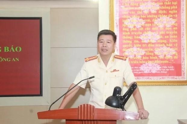 Đại tá Phan Thành Bá, tân Phó Cục trưởng Cục An ninh điều tra phát biểu tại buổi lễ. (Nguồn: congannhandan).