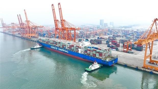 Cảng container Khâm Châu ở tỉnh Quảng Tây (Trung Quốc), ngày 2/3/2022. (Ảnh: THX/TTXVN).