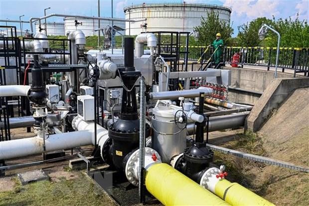 Trạm tiếp nhận của hệ thống đường ống dẫn dầu Druzhba giữa Hungary và Nga ở gần thị trấn Szazhalombatta, cách Budapest (Hungary) khoảng 30km về phía Nam. (Ảnh: AFP/TTXVN)