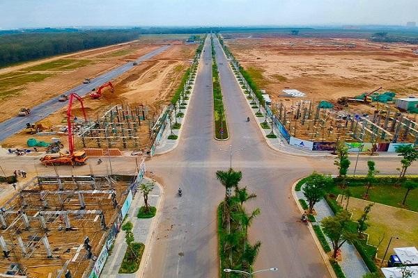Một dự án bất động sản tại huyện Long Thành, tỉnh Đồng Nai đang trong giai đoạn thi công.