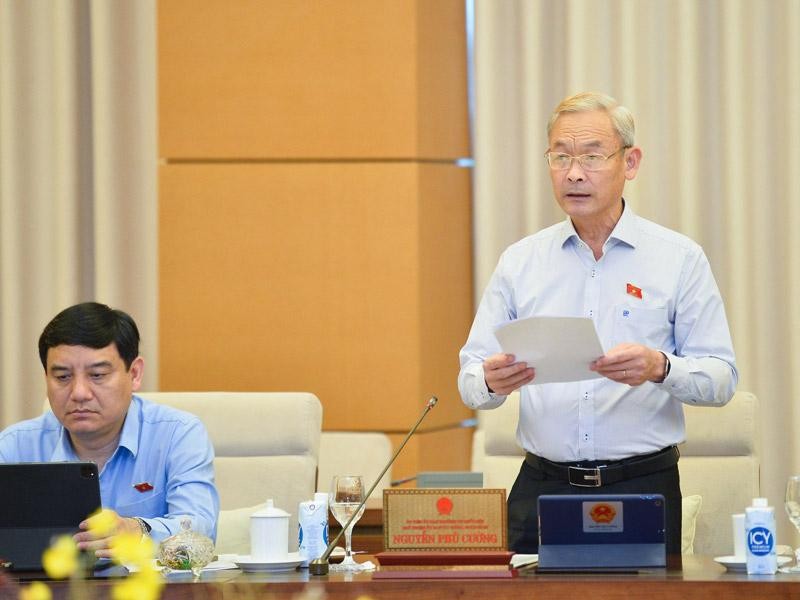 Chủ nhiệm Uỷ ban Tài chính - Ngân sách Nguyễn Phú Cường trình bày báo cáo thẩm tra.