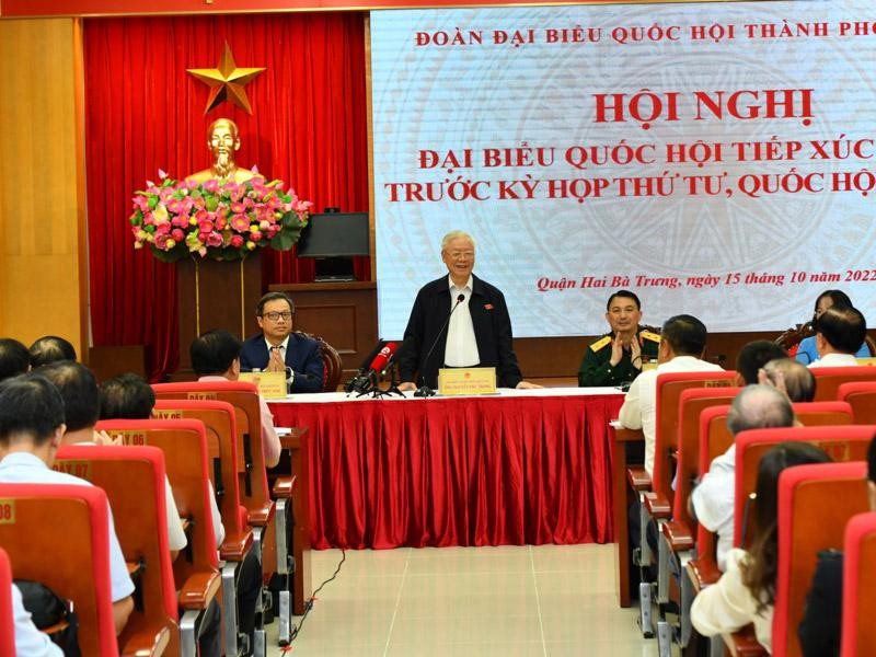 Tổng Bí thư Nguyễn Phú Trọng phát biểu tại buổi tiếp xúc cử tri Hà Nội.