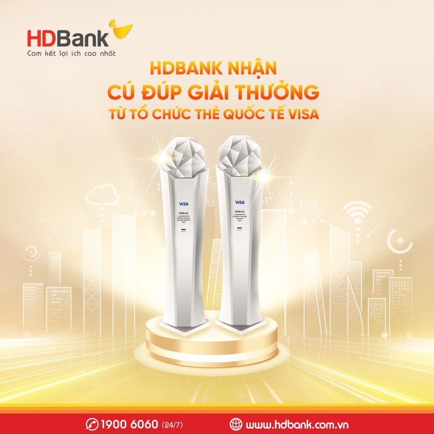 HDBank nhận cùng lúc 2 giải thưởng từ Tổ chức thẻ quốc tế Visa.